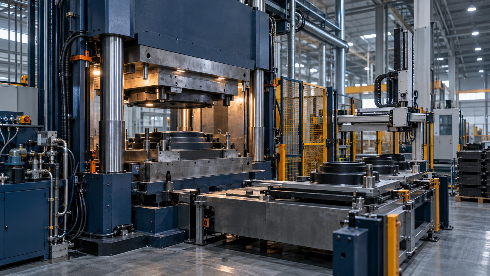 Industrial rubber compression molding process visualization