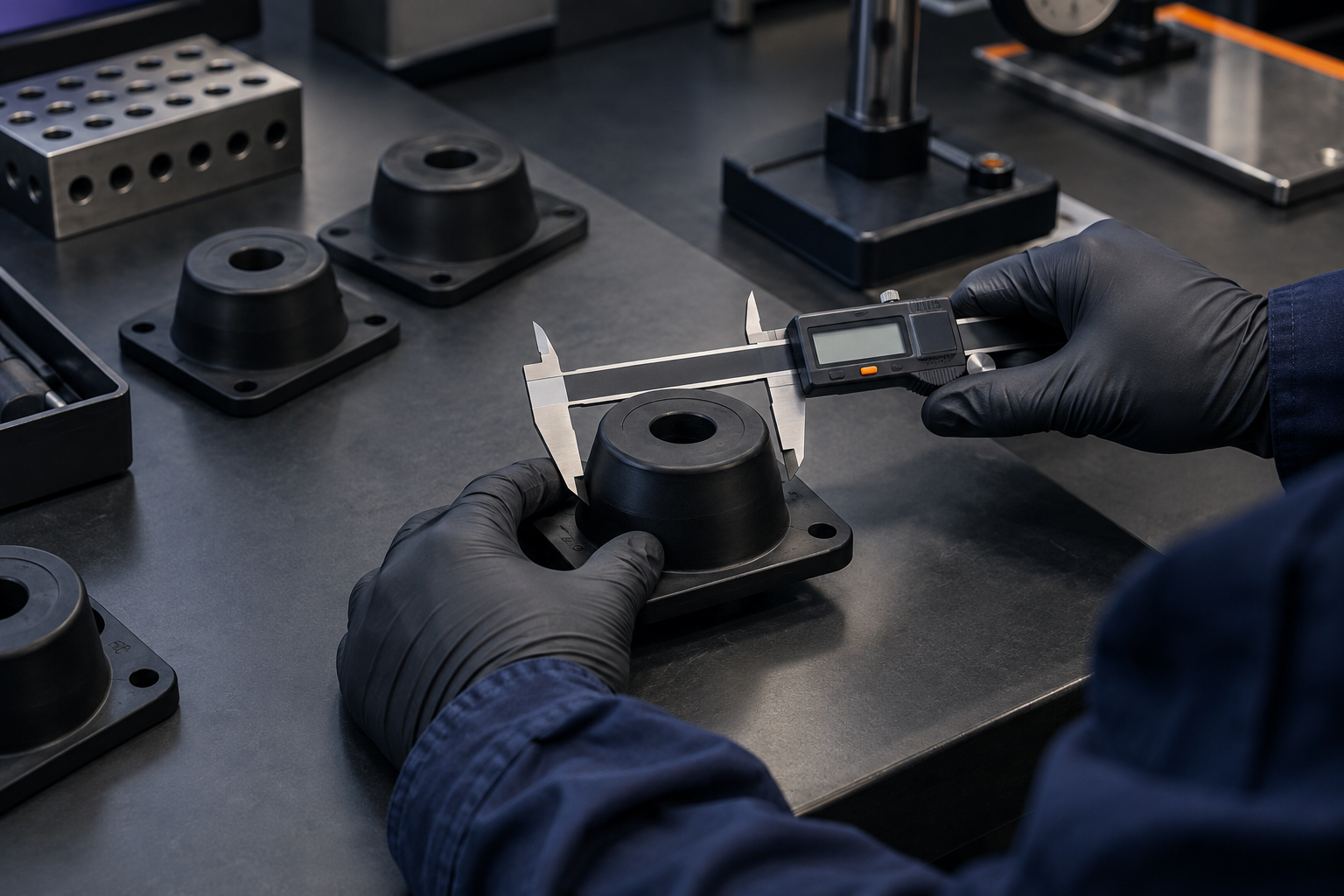 Dimensional inspection of a molded rubber isolation component